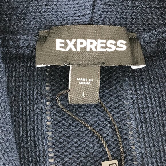 NEW Express Shawl Collar Knit Cardigan Men's Large Navy Blue Button Down Winter - Picture 8 of 9